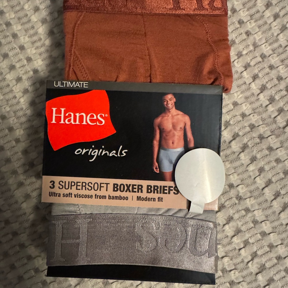 Hanes Men's Supersoft Boxer Briefs - Brown - 2 in pack (gray & brown)